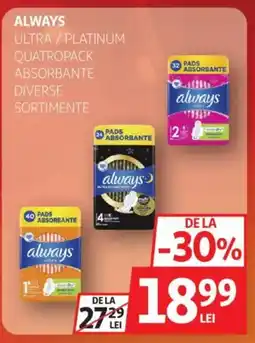 Auchan ALWAYS Ultra/platinum quatropack absorbante Ofertă