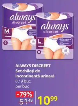 Selgros ALWAYS DISCREET Set chiloţi de incontinenţă urinară Ofertă
