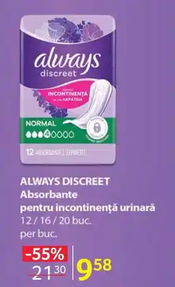Selgros ALWAYS DISCREET Absorbante pentru incontinenţă urinară Ofertă