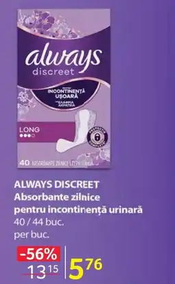 Selgros ALWAYS DISCREET Absorbante zilnice pentru incontinenţă urinarǎ Ofertă