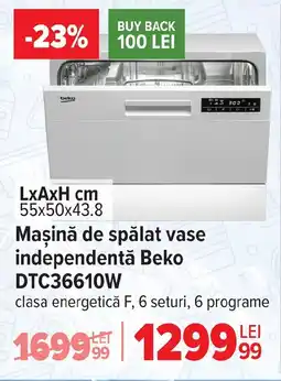 Carrefour Maşină de spălat vase independentă Beko DTC36610W Ofertă
