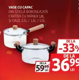 Auchan Vase cu capac din sticlă borosilicată cratiţă cu mâner Ofertă