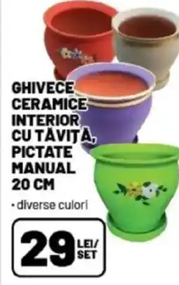 Ambient Ghivece ceramice interior cu tavita, pictate manual 20 cm Ofertă