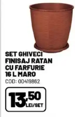 Ambient Set ghiveci finisaj ratan cu farfurie 16 l maro Ofertă