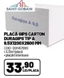 Ambient Placă gips carton duragips tip a 9.5x1200x2600 mm Ofertă
