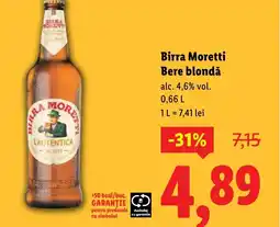 Lidl Birra Moretti Bere blondă Ofertă
