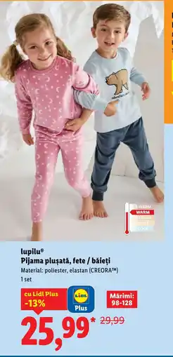 Lidl Lupilu® Pijama plușată, fete / băieţi Ofertă