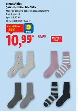 Lidl EsmaraⓇ kids Şosete termice, fete/ băieți Ofertă
