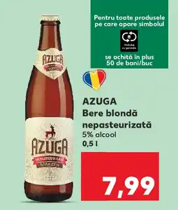 Kaufland AZUGA Bere blondă nepasteurizată 5% alcool Ofertă