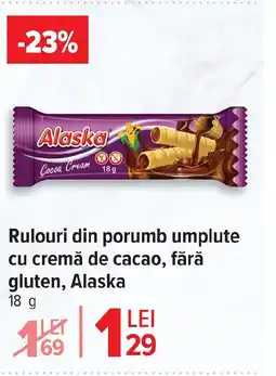 Carrefour Rulouri din porumb umplute cu cremă de cacao, fără gluten, Alaska Ofertă