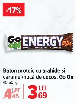 Carrefour Baton proteic cu arahide şi caramel/nucă de cocos, Go On Ofertă