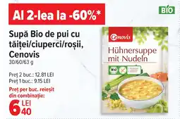 Carrefour Supă Bio de pui cu tăiței/ciuperci/roşii, Cenovis Ofertă