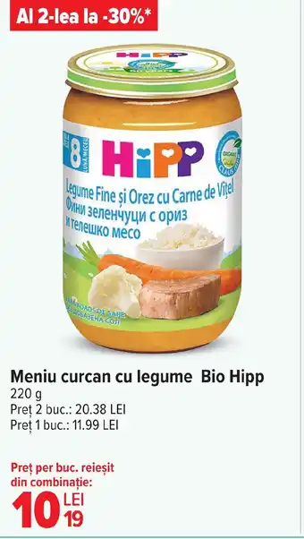 Carrefour Market Meniu curcan cu legume Bio Hipp Ofertă