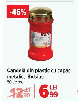 Carrefour Market Candelă din plastic cu capac metalic, Bolsius Ofertă