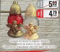 CBA Candelǎ din sticlă, cu îngeras, 200mm, timp de ardere 14 ore Ofertă