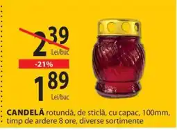 CBA CANDELA rotundǎ, de sticlă, cu capac, 100mm, timp de ardere 8 ore Ofertă