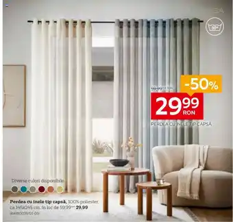 Perdea cu inele tip capsă