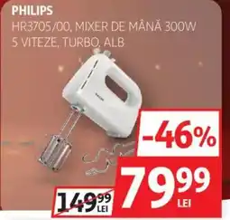 Auchan PHILIPS HR3705/00, Mixer de mână 300W 5 viteze, turbo, alb Ofertă