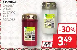 Auchan Essential candelă plastic cu capac 45h roșu/alb Ofertă