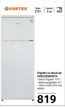 Selgros VORTEX Frigider cu două uși VDD22SWH01V Ofertă