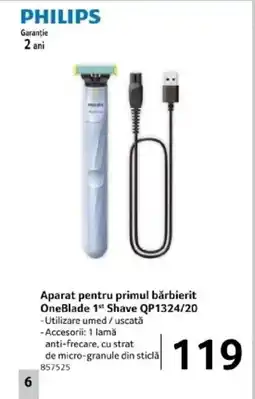 Selgros PHILIPS Aparat pentru primul bărbierit OneBlade 1st Shave QP1324/20 Ofertă