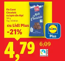 Lidl Fin Carré Ciocolată cu lapte din Alpi Ofertă