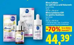 Lidl Nivea Cellular Ser anti rid cu acid hialuronic, Nivea Luminous 630 Ser pentru iluminare Ofertă