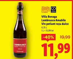 Lidl Villa Bonaga Lambrusco Amabile Vin petiant roşu dulce Ofertă