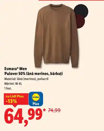 Lidl Esmara® Men Pulover 50% lână merinos, bărbați Ofertă