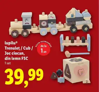 Lupilu® Trenulet / Cub/ Joc ciocan, din lemn FSC