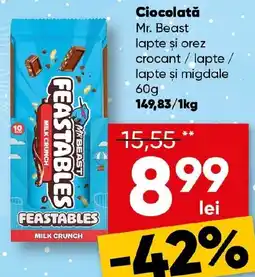 PROFI Ciocolată Mr. Beast lapte şi orez crocant / lapte / lapte şi migdale Ofertă