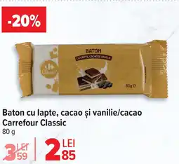 Carrefour Baton cu lapte, cacao şi vanilie/cacao Carrefour Classic Ofertă