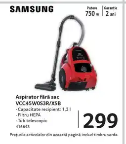 Selgros SAMSUNG Aspirator fără sac VCC45W0S3R/XSB Ofertă