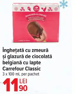 Carrefour Market îngheţată cu zmeură şi glazură de ciocolată belgiană cu lapte Carrefour Classic Ofertă