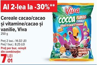 Carrefour Cereale cacao/cacao şi vitamine/cacao și vanilie, Viva Ofertă