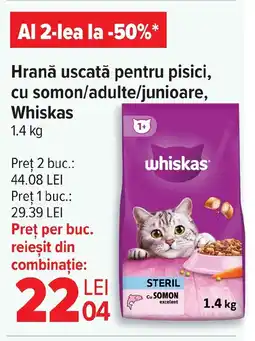 Carrefour Hrană uscată pentru pisici, cu somon/adulte/junioare, Whiskas Ofertă