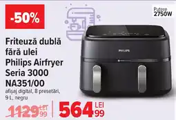 Carrefour Friteuză dublă fără ulei Philips Airfryer Seria 3000 NA351/00 Ofertă