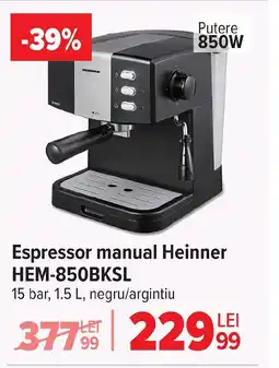 Carrefour Espressor manual Heinner HEM-850BKSL Ofertă