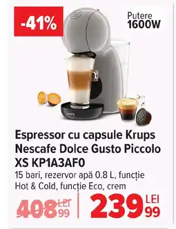 Carrefour Espressor cu capsule Krups Nescafe Dolce Gusto Piccolo XS KP1A3AFO Ofertă