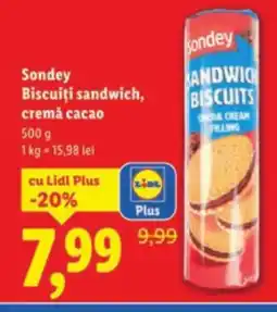 Lidl Sondey Biscuiți sandwich, cremă cacao Ofertă