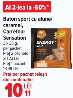 Carrefour Market Baton sport cu alune/ caramel, Carrefour Sensation Ofertă