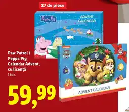 Lidl Paw Patrol/ Peppa Pig Calendar Advent, cu licenţă Ofertă