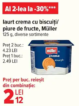 Carrefour laurt crema cu biscuiţi/ piure de fructe, Müller Ofertă