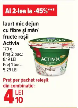 Carrefour laurt mic dejun cu fibre şi măr/ fructe roşii Activia Ofertă