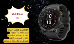 Media Galaxy Smartwatch GARMIN Fenix 7X Pro Solar Editio GPS, Android/iOS, silicon, Slate Gray/Black n 51mm, Wi-Fi, Ofertă