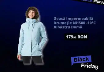 Decathlon Geacă Impermeabilă Drumeţie NH500 -10°C Albastru Damă Ofertă