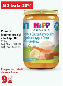 Carrefour Piure cu legume, orez şi viţel Hipp Bio Ofertă