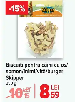 Carrefour Biscuiti pentru câini cu os/ somon/inimi/vită/burger Skipper Ofertă