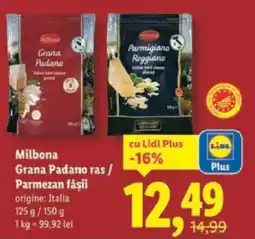 Lidl Milbona Grana Padano ras / Parmezan fâşii Ofertă