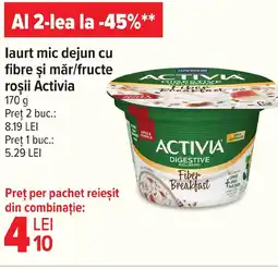 Carrefour Market laurt mic dejun cu fibre şi măr/fructe roşii Activia Ofertă